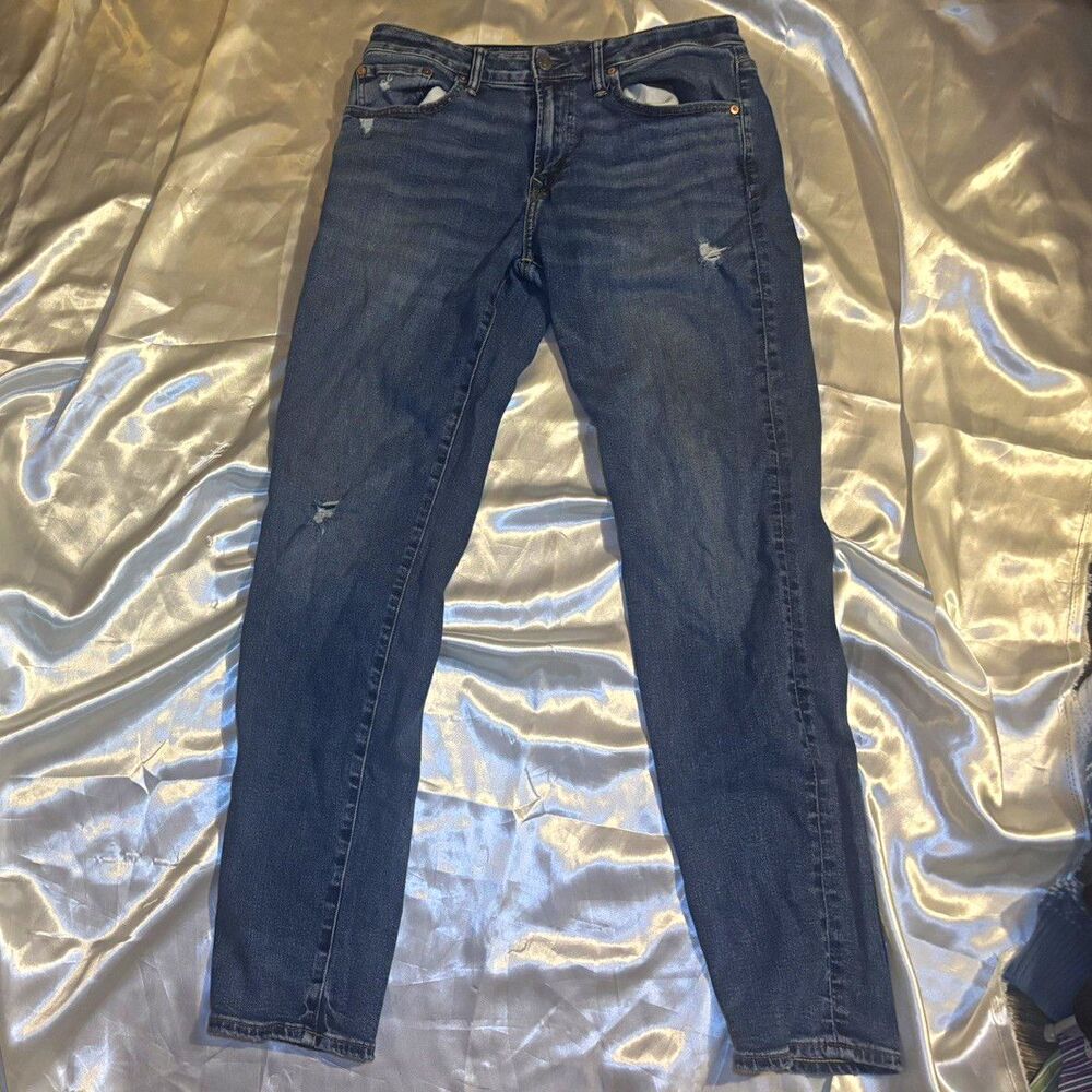American Eagle Airflex+ Men's Skinny Jeans Size 32x34 Distressed Blue Denim